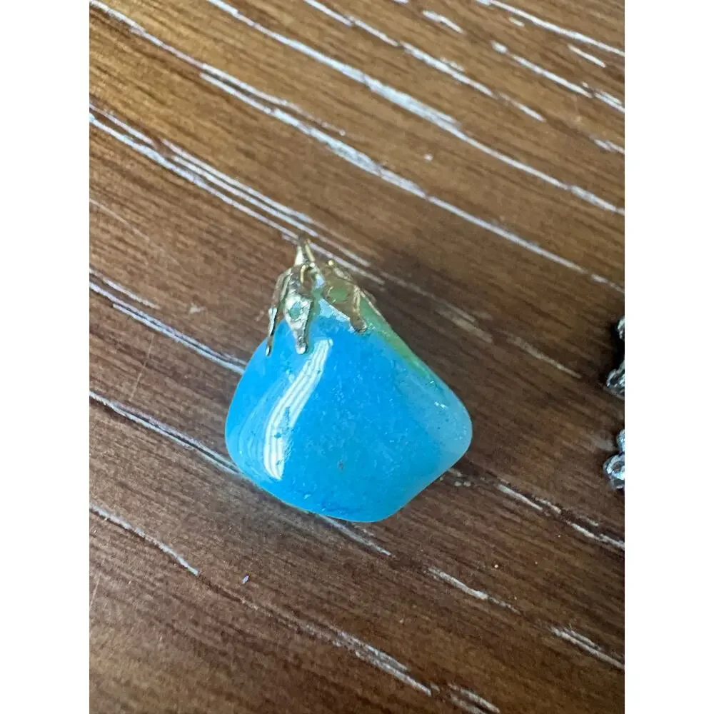 Blue Stone Pendant Lot Southwest Style Silver Tone 3 Pc Costume Jewelry